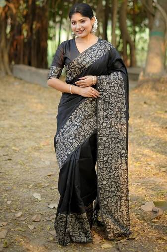 black silk blend saree
