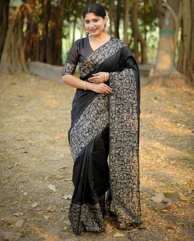 black silk blend saree