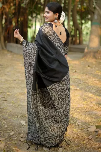 black silk blend saree
