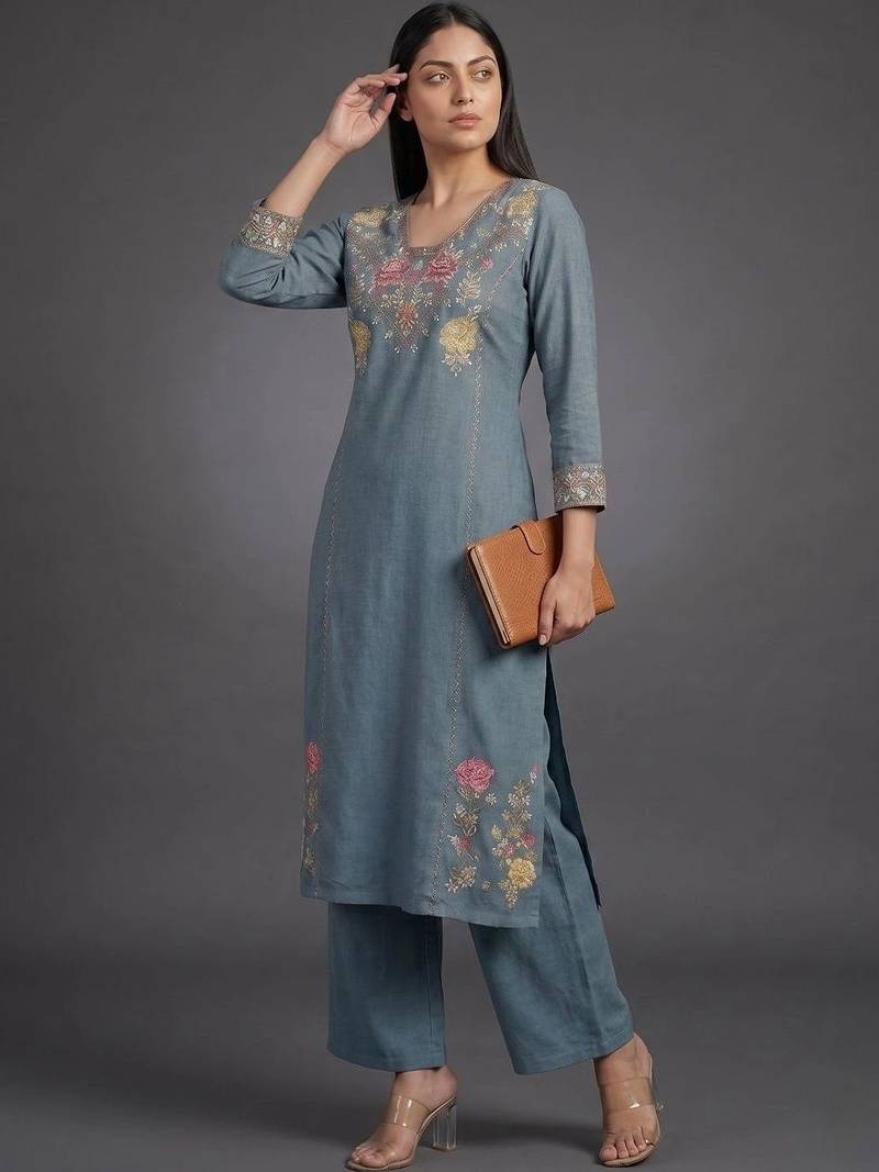 tailored women embroidered kurta with palazzos