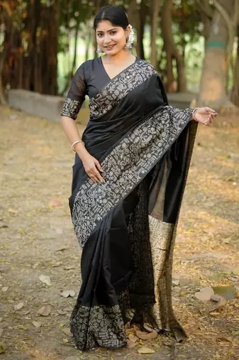 black silk blend saree