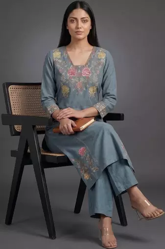 tailored women embroidered kurta with palazzos