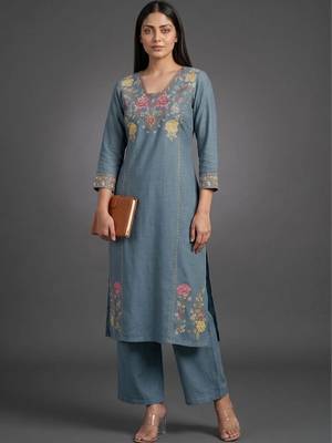 tailored women embroidered kurta with palazzos 5