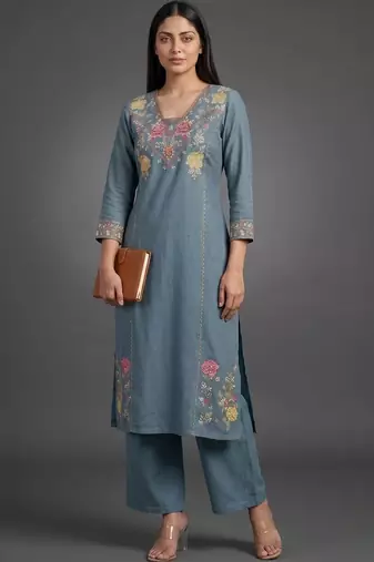 tailored women embroidered kurta with palazzos