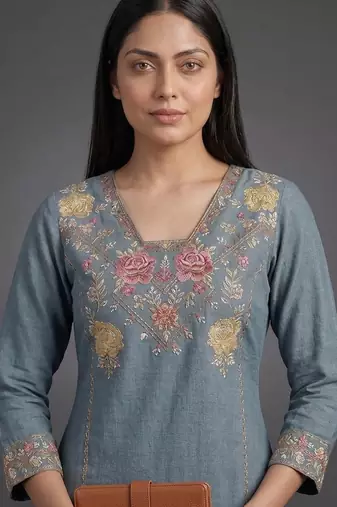 tailored women embroidered kurta with palazzos