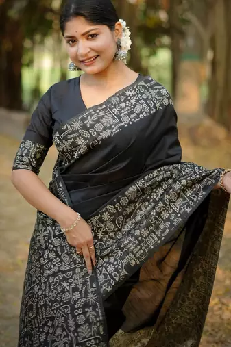 black silk blend saree