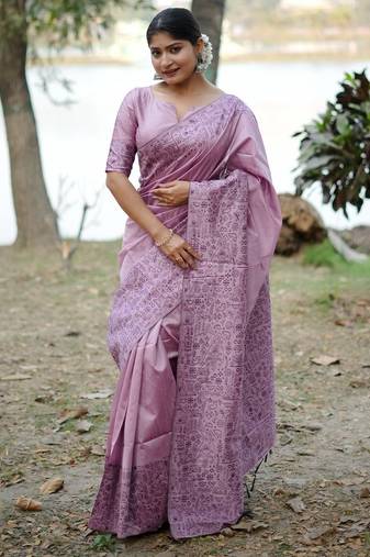 lavender woven design silk blend saree