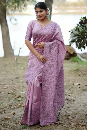 lavender woven design silk blend saree