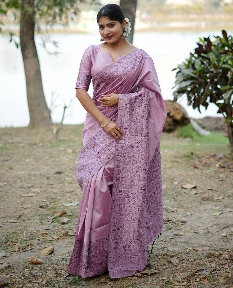 lavender woven design silk blend saree