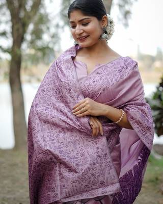 lavender woven design silk blend saree 3