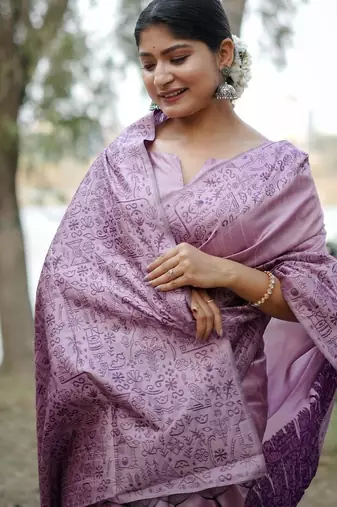 lavender woven design silk blend saree