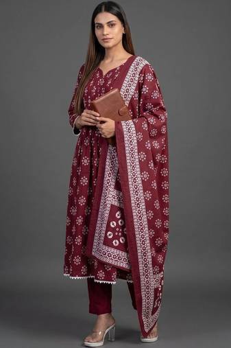 tailored women printed kurta with trousers with dupatta