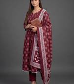 tailored women printed kurta with trousers with dupatta