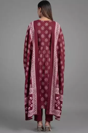 tailored women printed kurta with trousers with dupatta