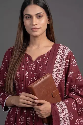 tailored women printed kurta with trousers with dupatta