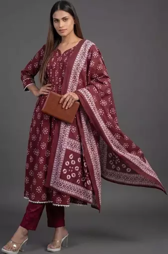 tailored women printed kurta with trousers with dupatta