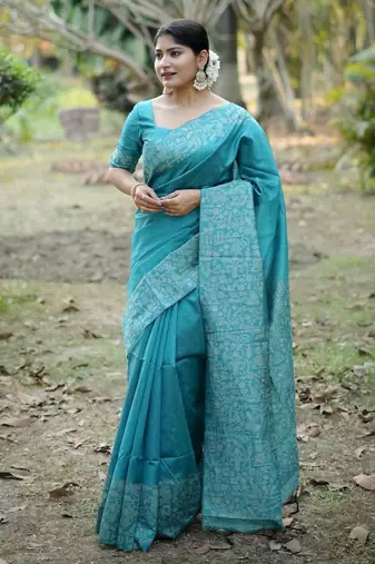 blue silk blend designer saree