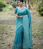 blue silk blend designer saree