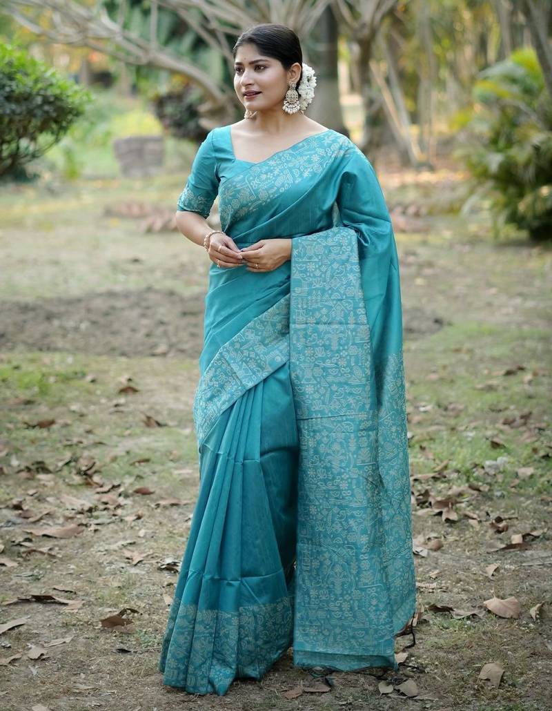 blue silk blend designer saree