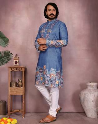 Pink heavy khadi cotton embroidery sequence work and print work premium designer kurta pajama 2