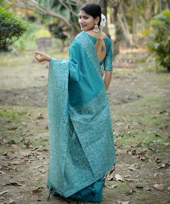 blue silk blend designer saree 2