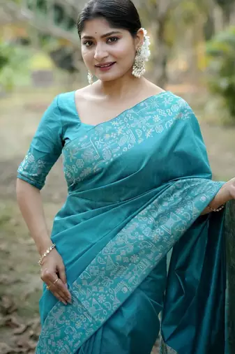 blue silk blend designer saree