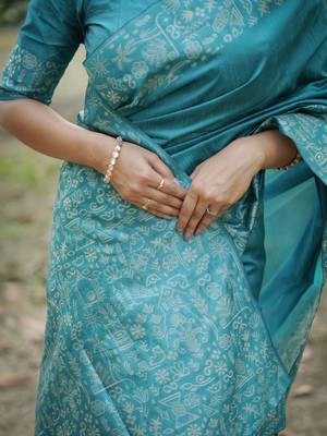 blue silk blend designer saree 4