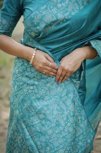blue silk blend designer saree