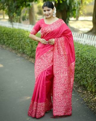 pink silk blend saree 1