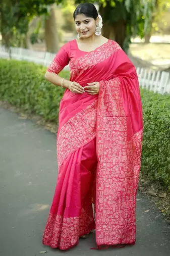 pink silk blend saree