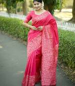 pink silk blend saree