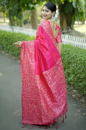 pink silk blend saree