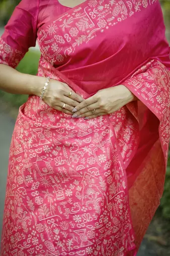 pink silk blend saree