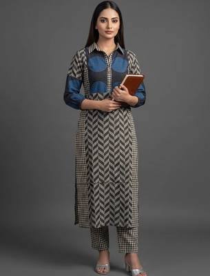 tailored women printed kurta with trousers 1