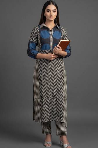 tailored women printed kurta with trousers