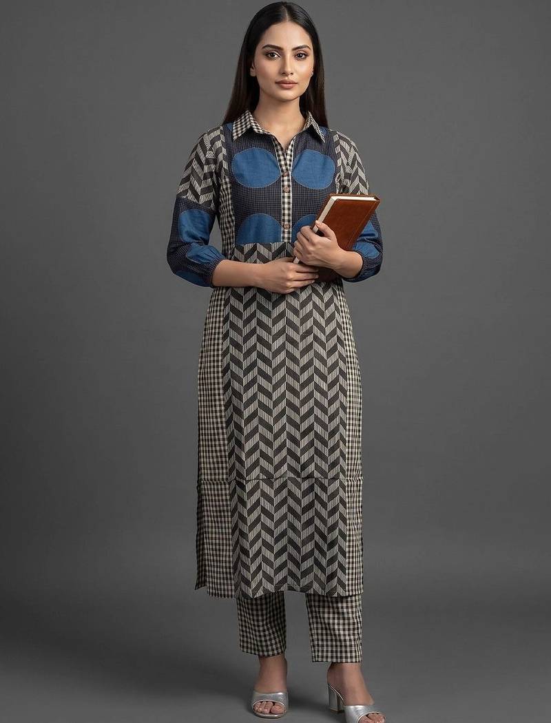 tailored women printed kurta with trousers
