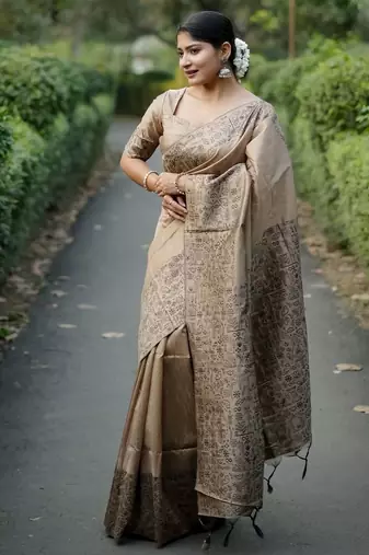 beige silk blend saree