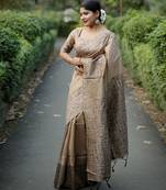 beige silk blend saree