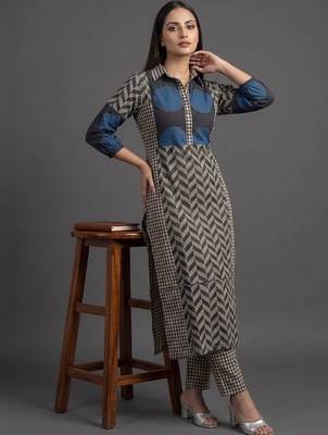 tailored women printed kurta with trousers 3