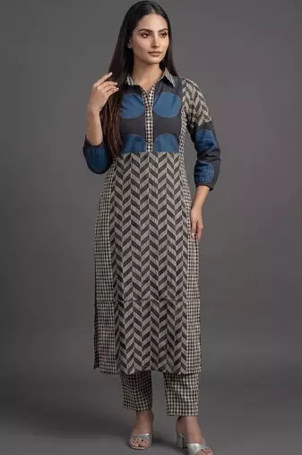 tailored women printed kurta with trousers