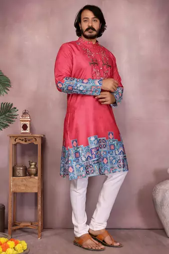 Purple heavy khadi cotton embroidery sequence work and print work premium designer only kurta