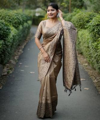 beige silk blend saree 2