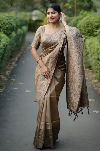 beige silk blend saree