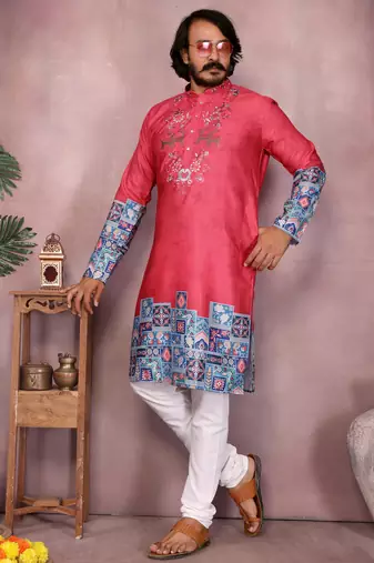 Purple heavy khadi cotton embroidery sequence work and print work premium designer only kurta