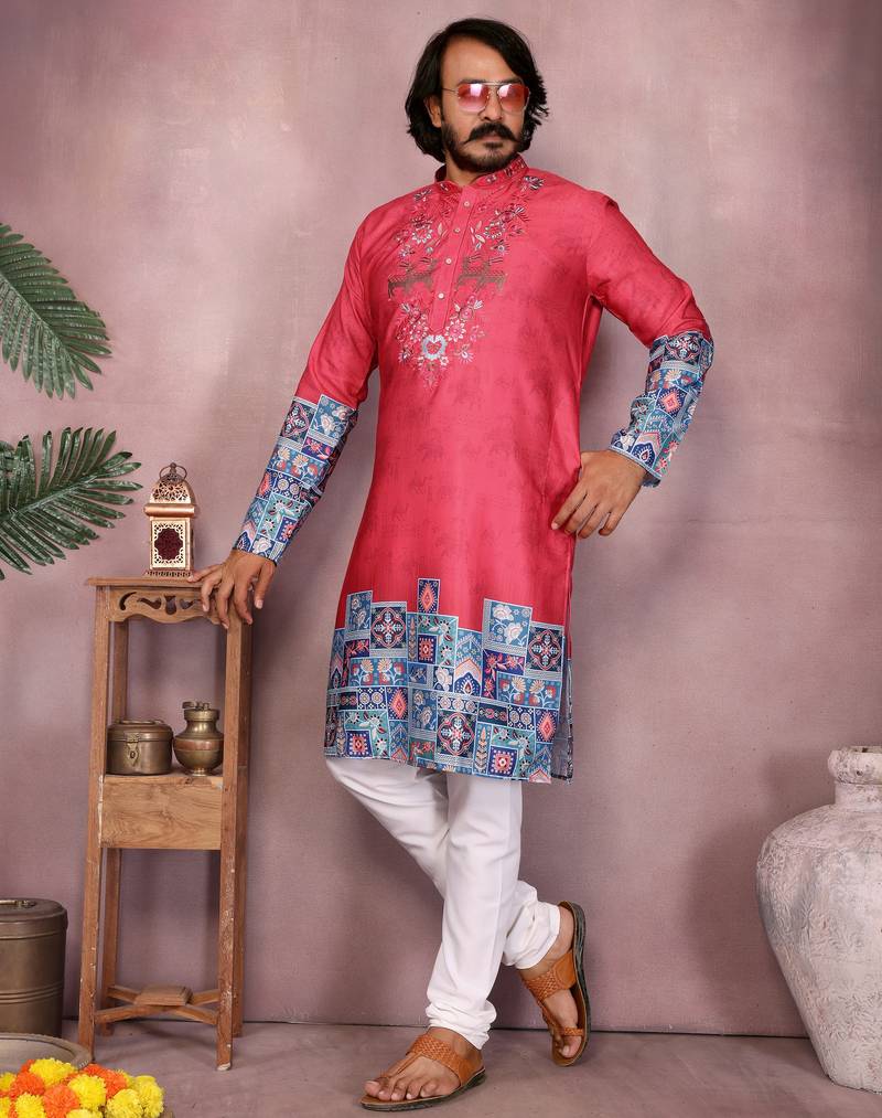 Purple heavy khadi cotton embroidery sequence work and print work premium designer only kurta