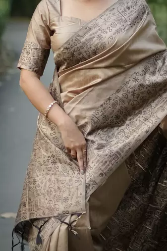 beige silk blend saree