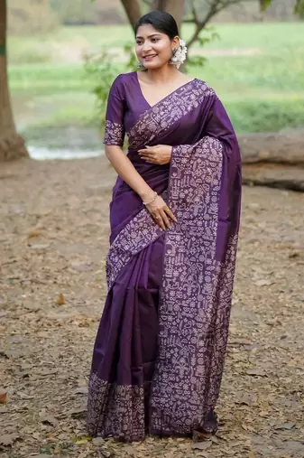 purple ethnic motifs silk blend handloom saree