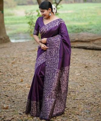 purple ethnic motifs silk blend handloom saree 2