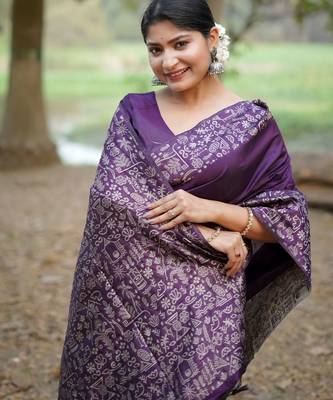 purple ethnic motifs silk blend handloom saree 3