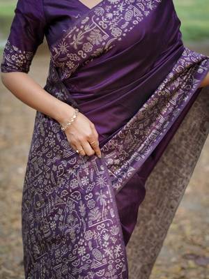 purple ethnic motifs silk blend handloom saree 4